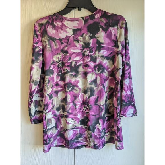 Zac & Rachel Womens Beaded Long Sleeve V-neck Purple Floral Polyester Top Size S - Picture 2 of 5